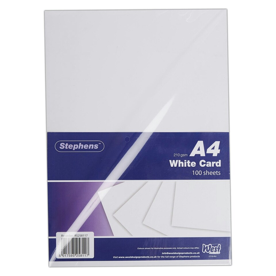 image 1 of Stephens Card White 210gsm, 100 Sheets, White, A4