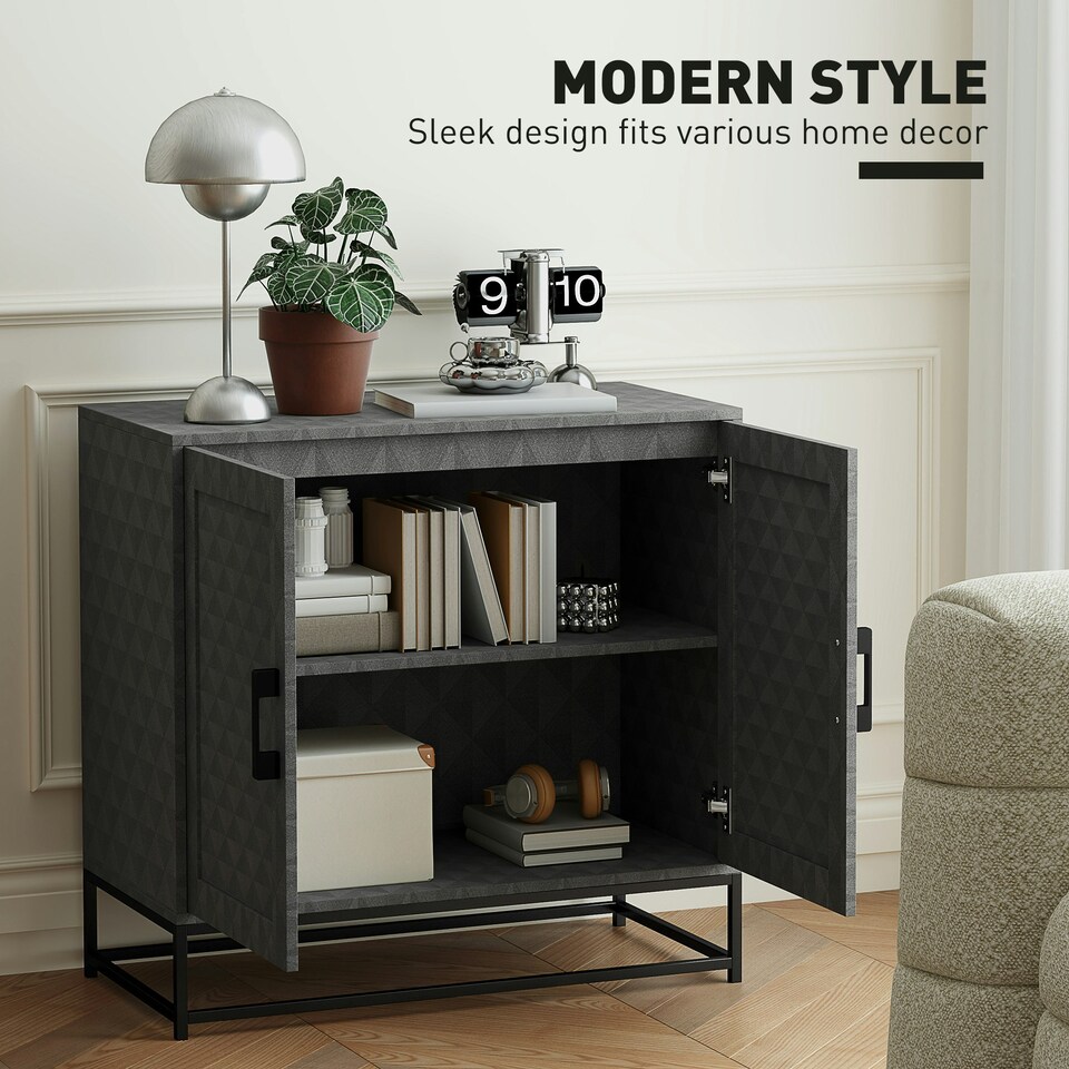 image 1 of HOMCOM Modern Storage Cupboard with Adjustable Shelf and 2 Doors, Grey Black
