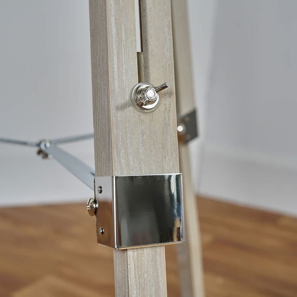 image 1 of ValueLights Modern Distressed Wood And Silver Chrome Tripod Floor Lamp Base | Brown