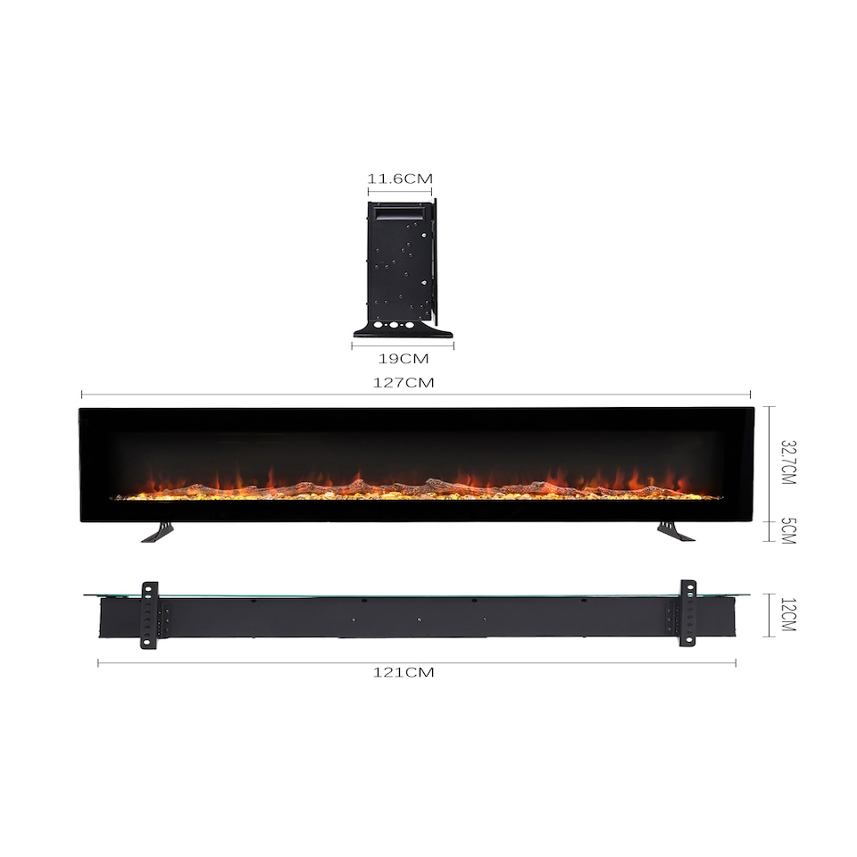 image 1 of Living and Home 50 Inch Modern Electric Fireplace - Wall Mounted/Freestanding, with Remote Control, 1800W