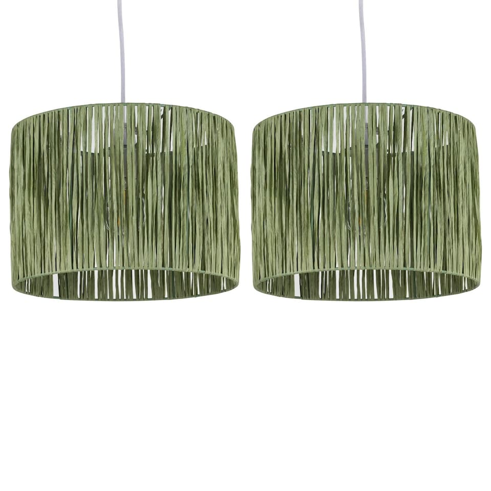 image 1 of Set of 2 Raffia - Green 28cm Straw Pendant or Lamp Shades | Green | Medium | 1