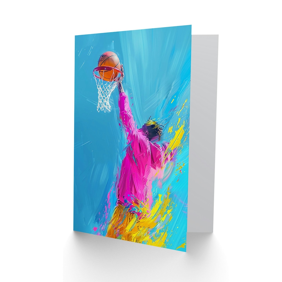 image 1 of Abstract Bright Basketball Hoop Slam Dunk Man Him Birthday Card