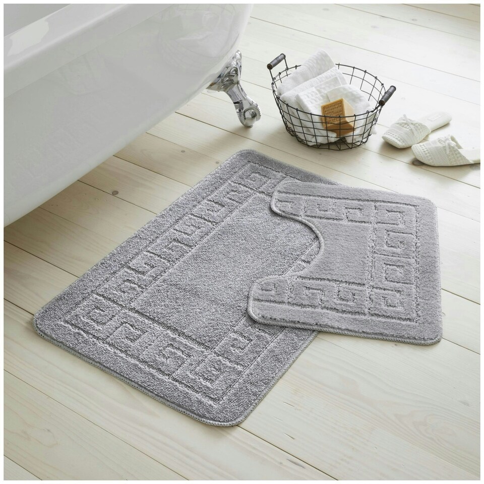 image 1 of VELVETIO Greek Bath Mat & Pedestal Mat Water Absorbent Non Slip Toilet Rugs Brown | Latte