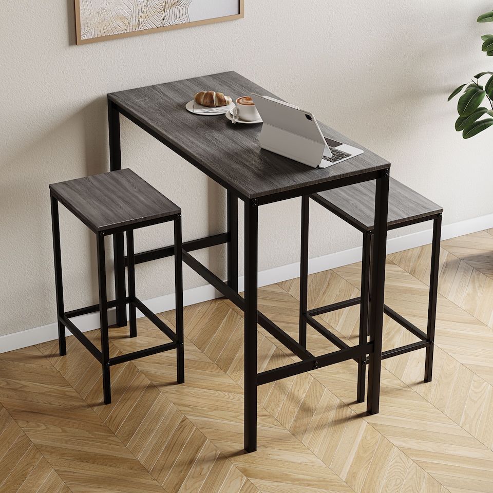 image 1 of Vida Designs Roslyn 2 Seater Bar Table Set 3 Piece Dining Table & Stools, Grey