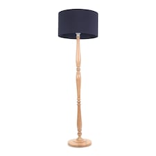ValueLights Victoria Light Wood Floor Lamp Navy Blue Shade and Bulb