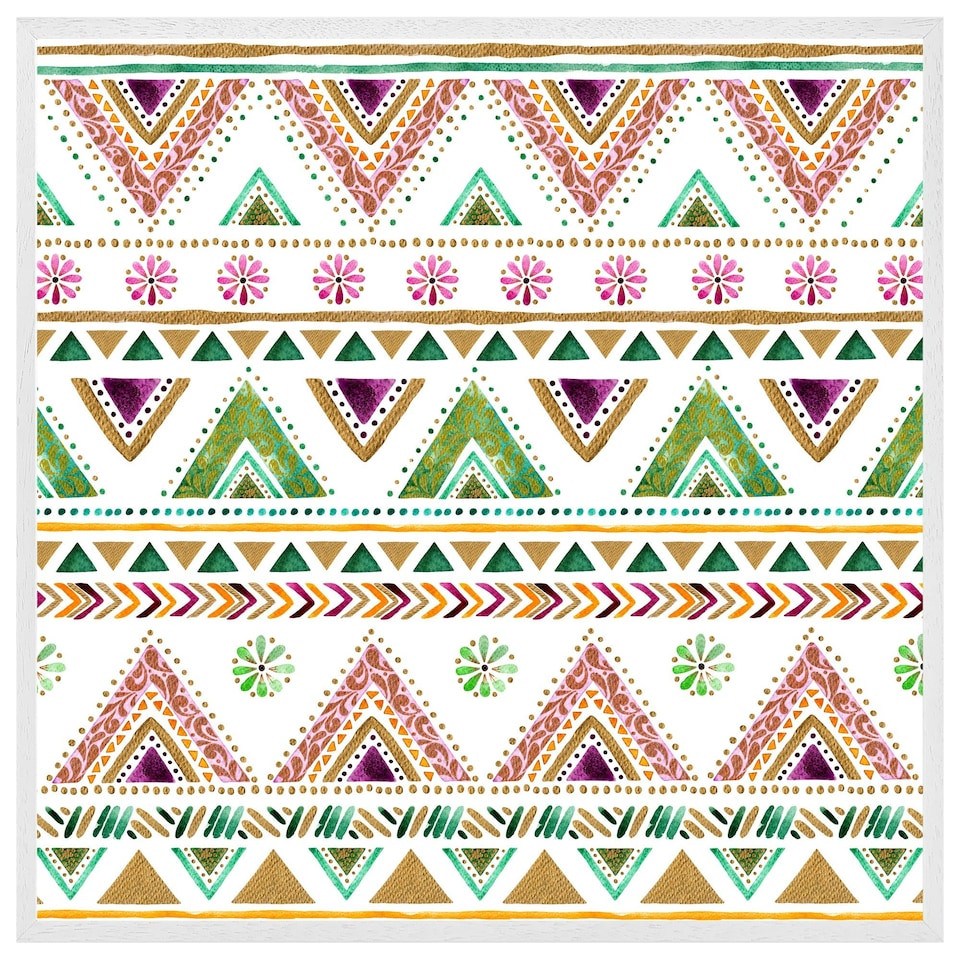 image 1 of Colourful striped gold style triangles (Picutre Frame) White | XS