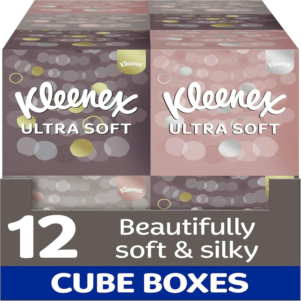 Kleenex Ultra Soft Facial Tissues - Pack of 12 Cube Tissue Boxes - Our Softest Tissue - Supremely Soft And Silky Designed With Luxury In Mind