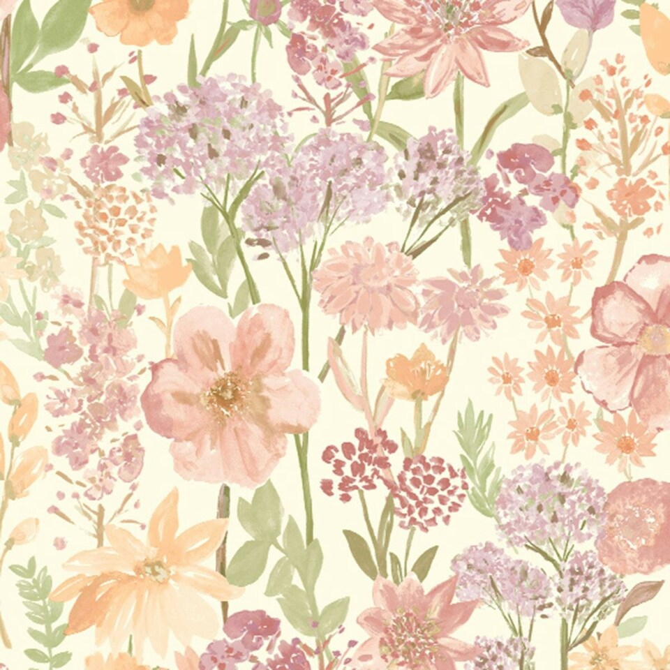 image 1 of Grandeco Wild Flowers Wallpaper - Cream/Pink - 10m x 53cm Cream