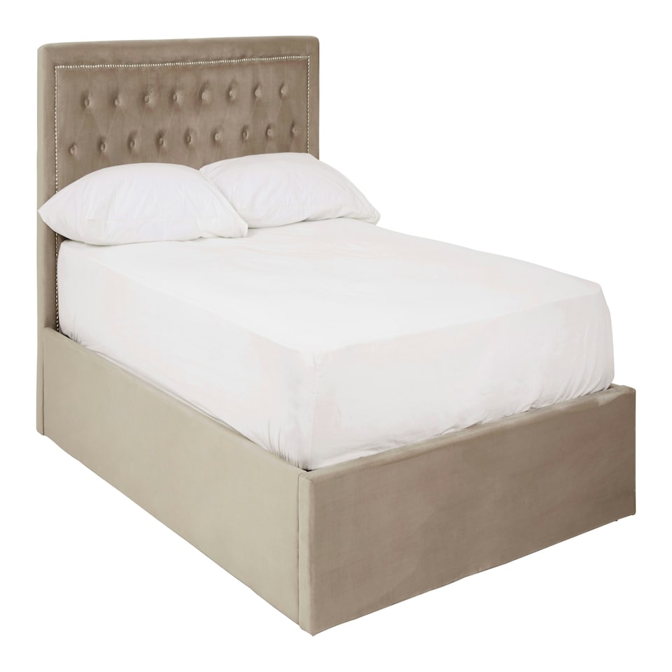image 1 of Interiors By Premier Classic Mink Velvet Double Ottoman Bed, Elegant Button Tufted Bedroom Bed, Ottoman Stud Detailed Bed