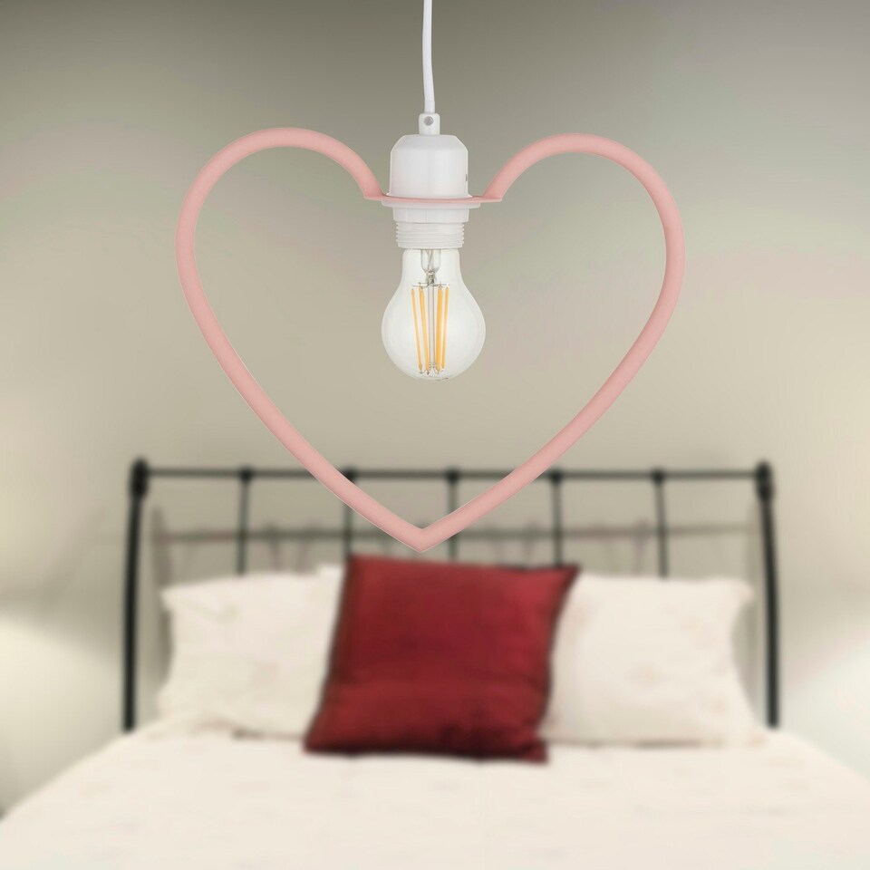 image 1 of First Choice Lighting Set of 2 Pink Heart Shaped Easy Fit Pendant Shades Pink