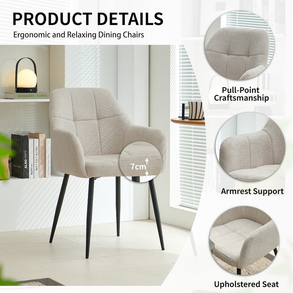 image 1 of Dining Chair Set of 2, Water-Repellent Plush Chenille Upholstered for Dining Room