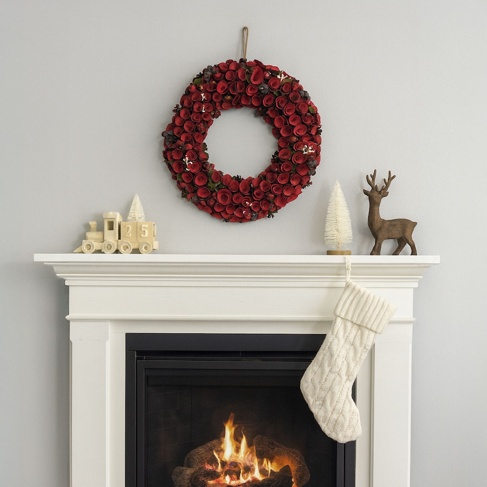 image 1 of Neo Luxury Extra Large Red Rose Wreath 50cm Home Artificial Christmas Festive Front Door Decoration | Red | Red