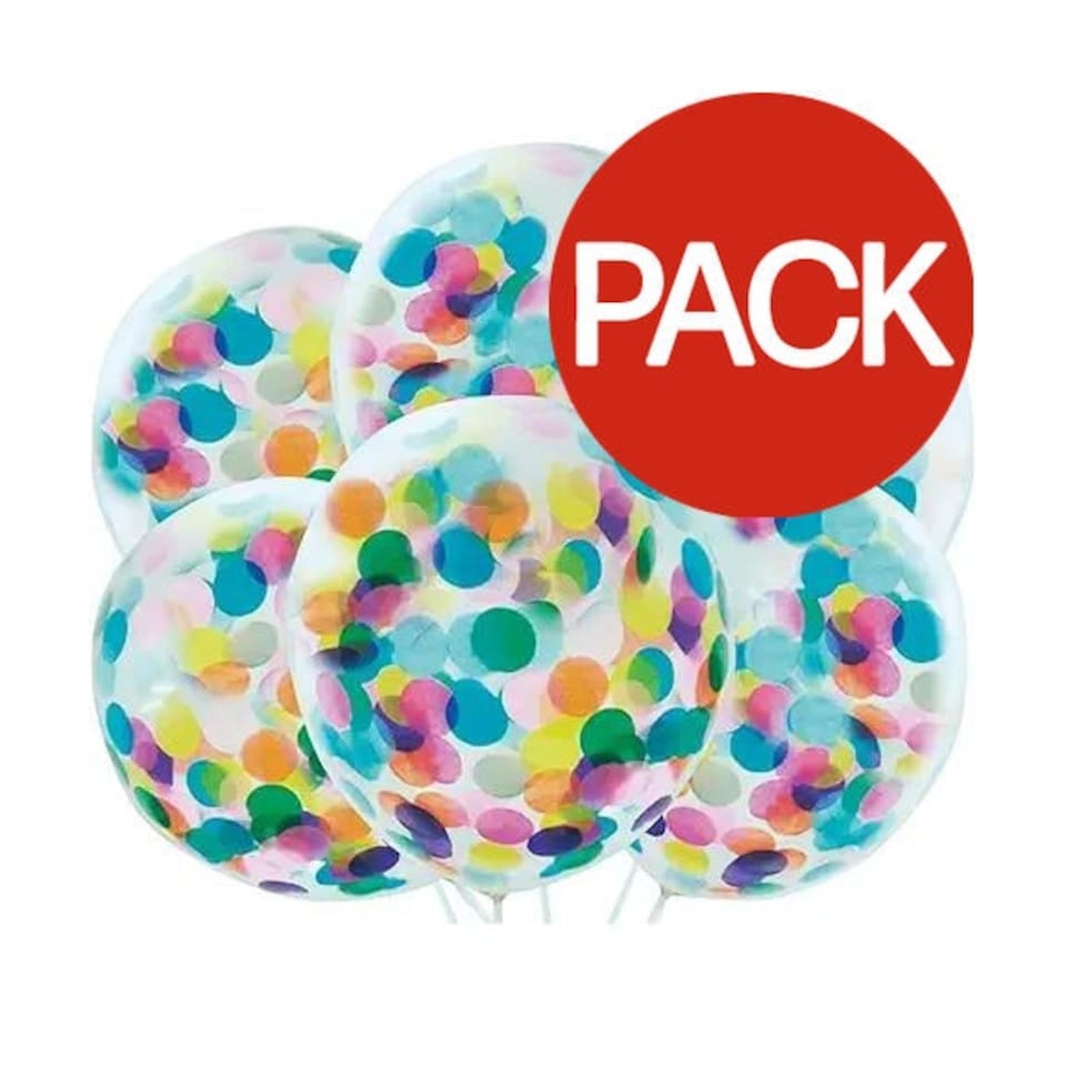 Globes Confetti Balloon (Pack of 6) - Clear/Multicoloured - One Size