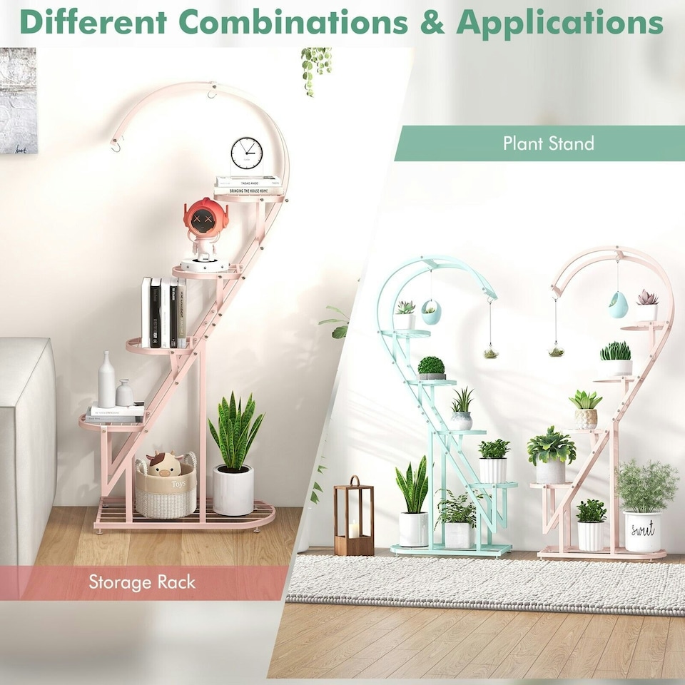 image 1 of COSTWAY 5 Tier Plant Stand Heart-shaped Ladder Shelf | Pink