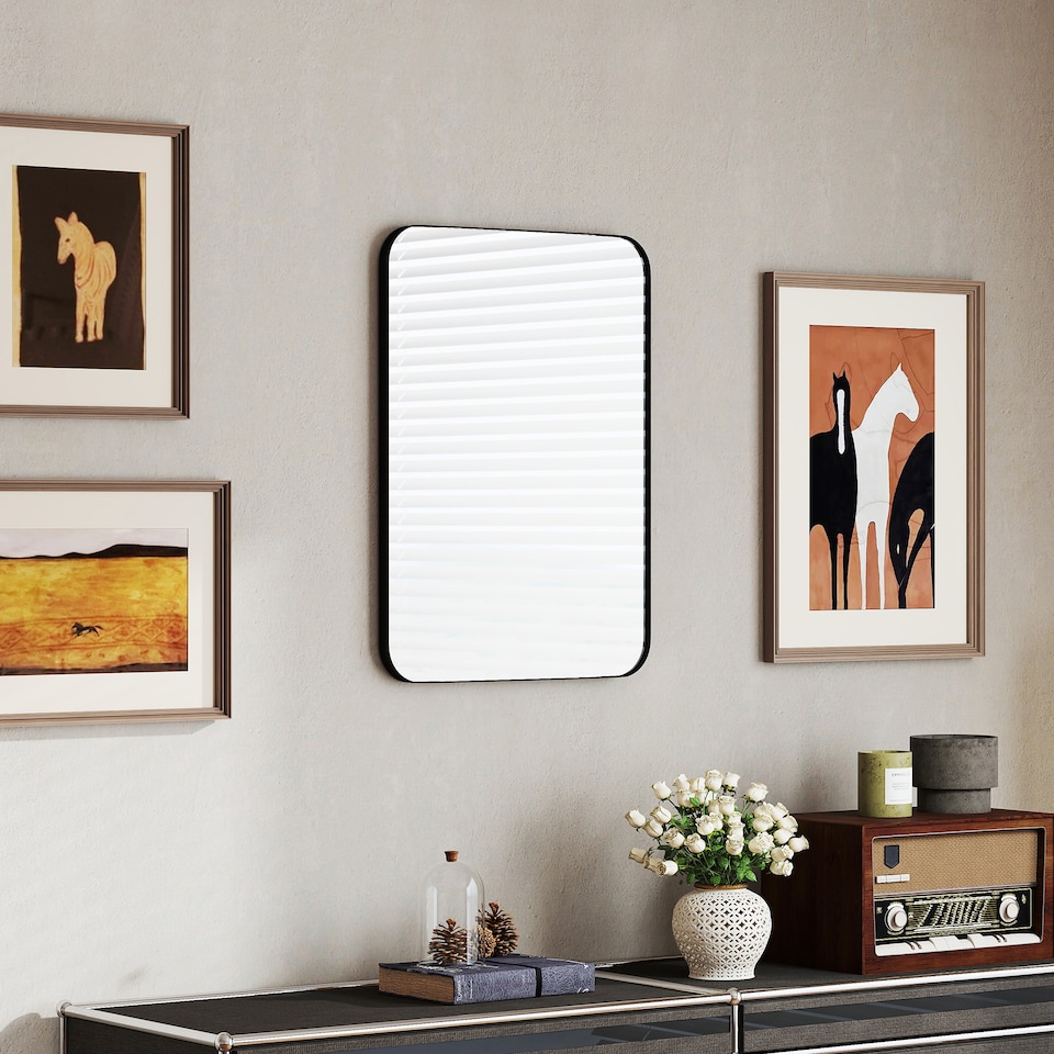 image 1 of HOMCOM Rectangle Bathroom Mirror, 50  70cm Metal Framed Wall Mirror, Decorative Mirror for Bedroom, Living Room, Entryway, Black