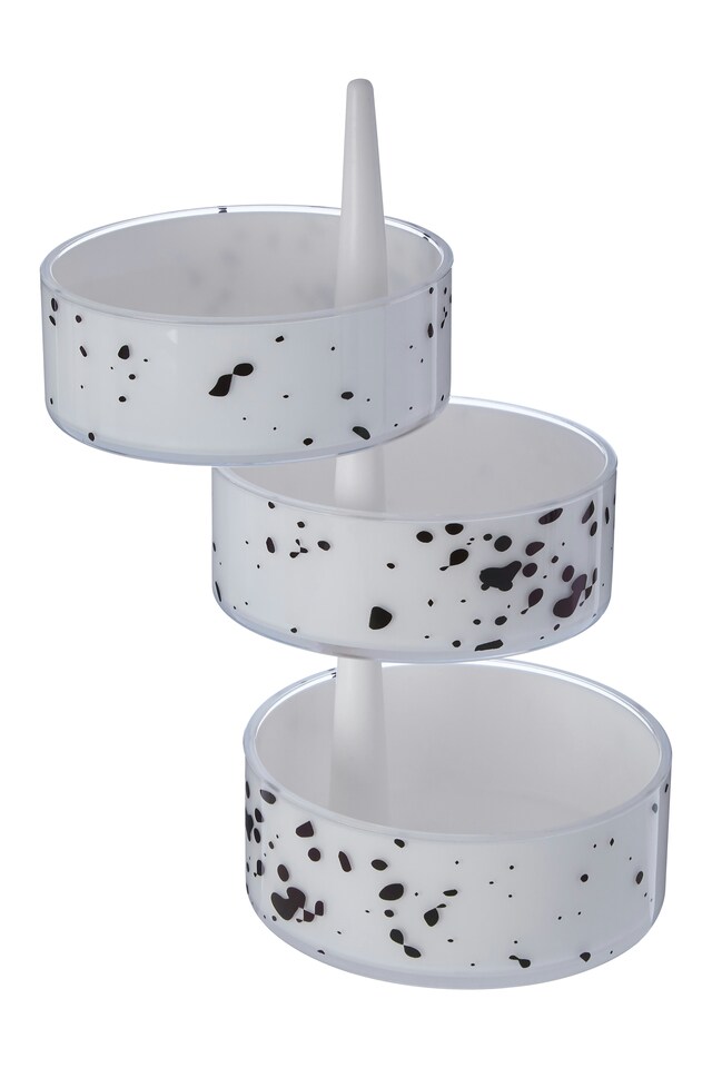 image 1 of 3Pc Speckled Plastic Rotary Storage Set | White
