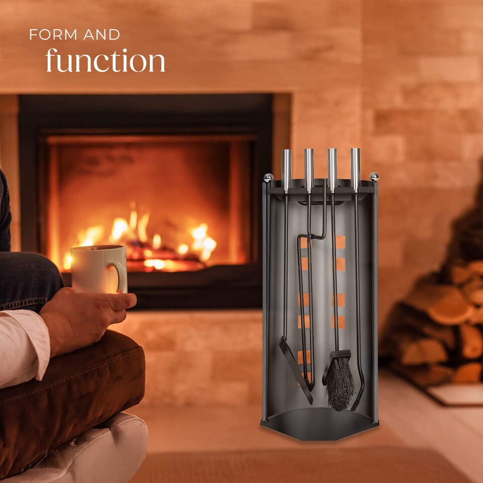 image 1 of Log Burner Accessories - 5-piece set, poker, tongs, broom, shovel, holder