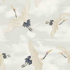 Catherine Lansfield Flying Cranes Wallpaper - White - 10m x 53cm White
