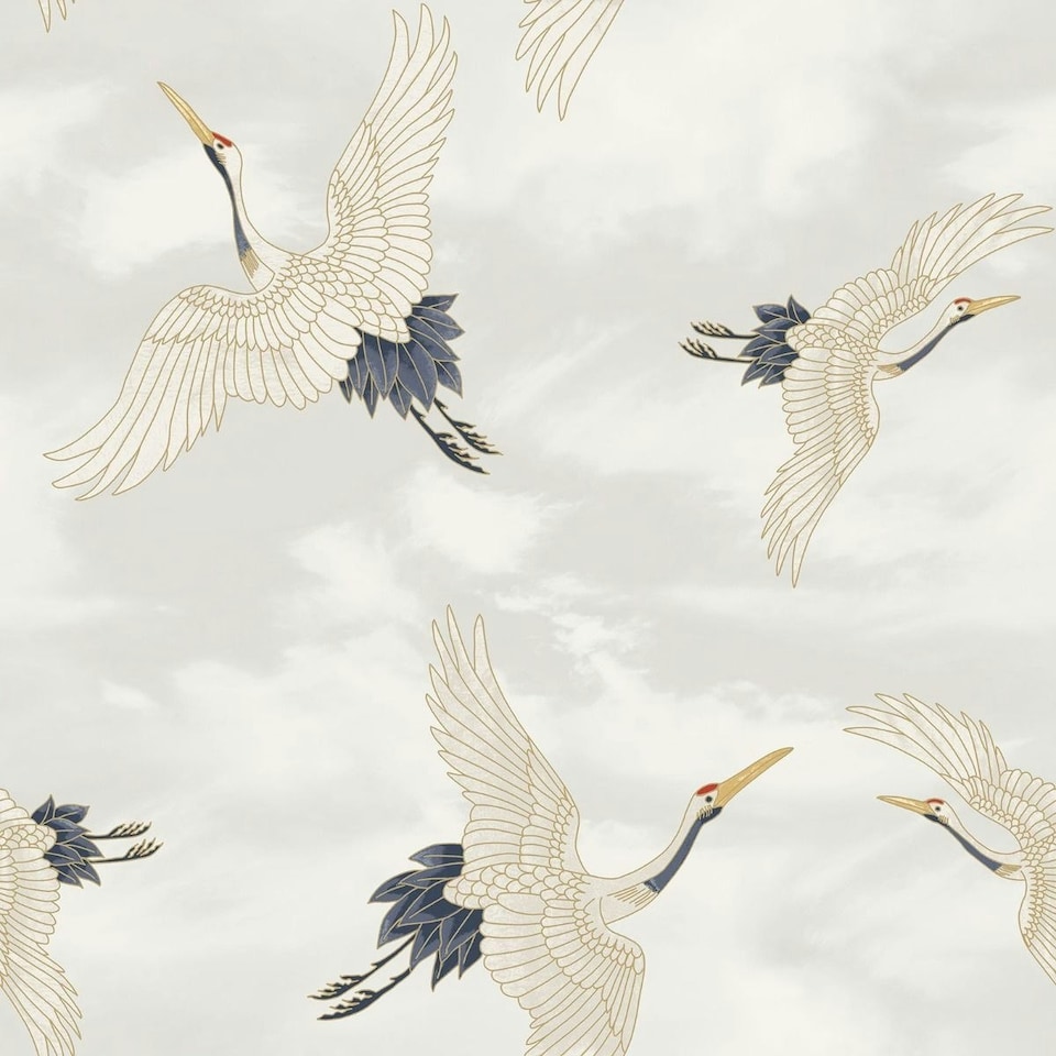 image 1 of Catherine Lansfield Flying Cranes Wallpaper - White - 10m x 53cm White