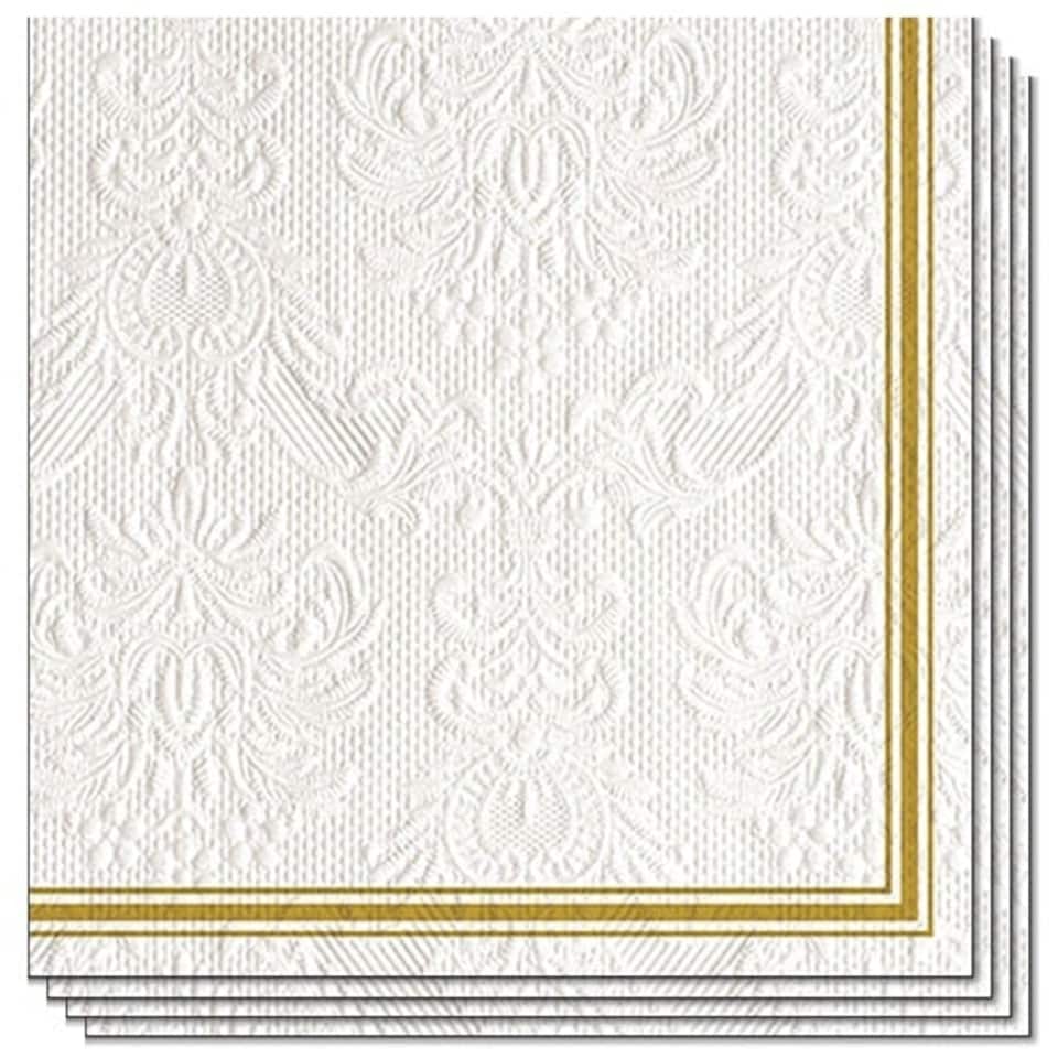 Elegance Lea White Embossed Premium Decoupage Luncheon Napkins 3 Ply 33cm - Pack of 15
