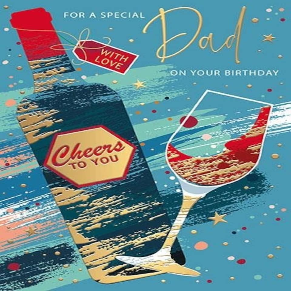 Words 'n' Wishes Special Dad Birthday Card, Wine Bottle Design, Gold Foil Finish