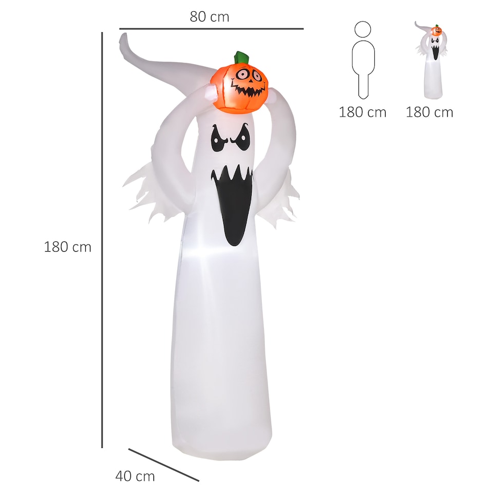 image 1 of HOMCOM 6FT 1.8m LED Halloween Inflatable Decoration Floating Ghost Pumpkin Party Outdoors Yard Lawn