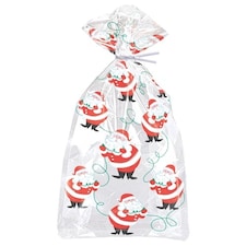 Christmas Twinkle Santa Cello Bags with Twist Ties - Pack of 20