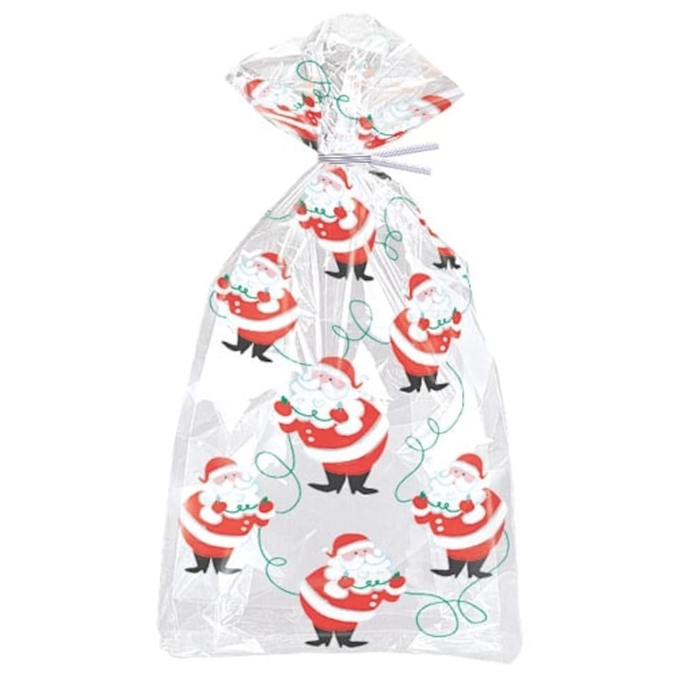 Christmas Twinkle Santa Cello Bags with Twist Ties - Pack of 20