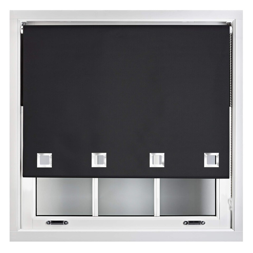 image 1 of FURNISHED Blackout Roller Blinds with Large Square Eyelets Made to Measure Window Shade | Black | Black | (W) 210cm x (L) 165cm