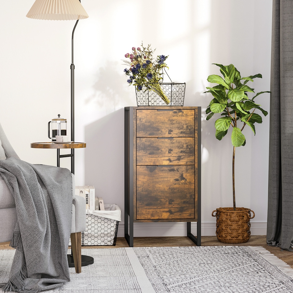 image 1 of HOMCOM Bedroom Chest of Drawers, Industrial 3-Drawer Dresser, Storage Drawers Unit with Metal Frame for Living Room, Rustic Brown