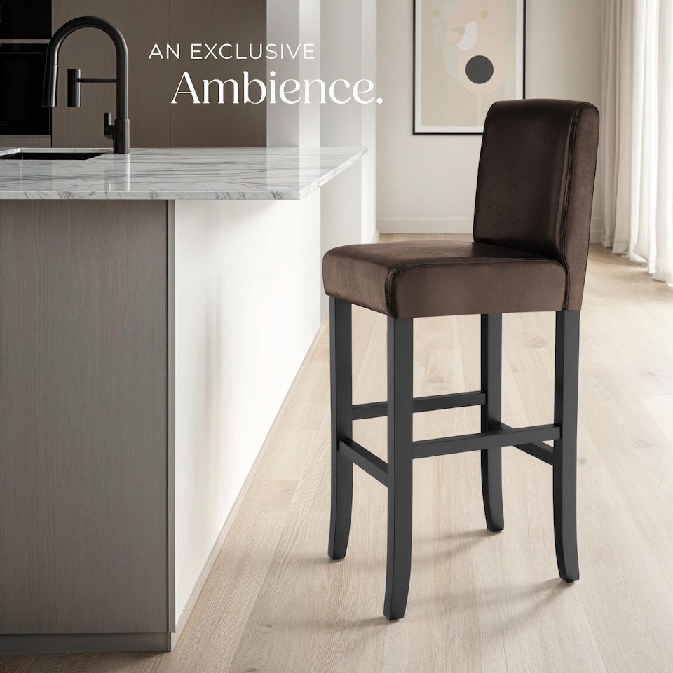 image 1 of Bar Stools with a padded backrest and faux leather cover | Brown | brown | 41 x 40 x 107 cm | 2
