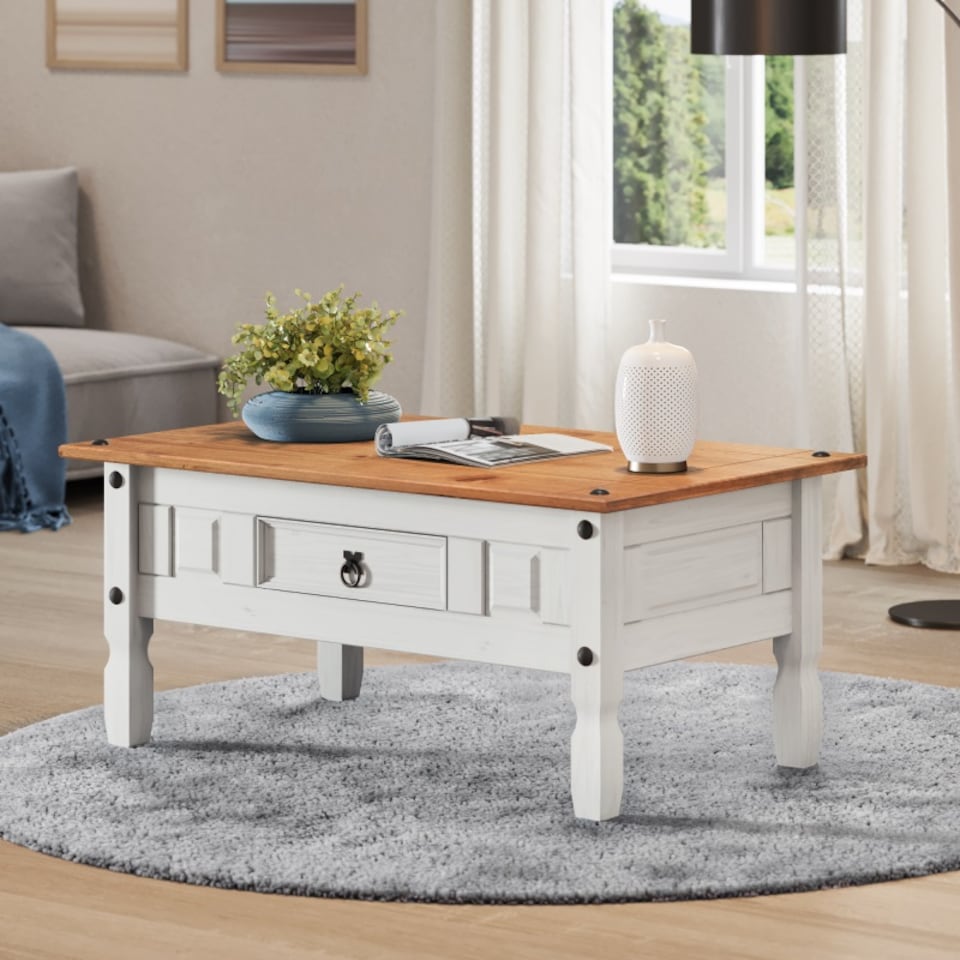 image 1 of Mercers Furniture Corona White 1 Drawer Coffee Table Solid Wood Pine Wooden with Mexican Styling