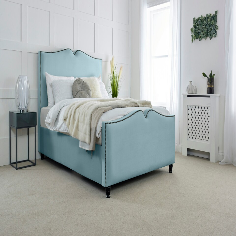 Harling Plush Double Bed Frame - Duck Egg