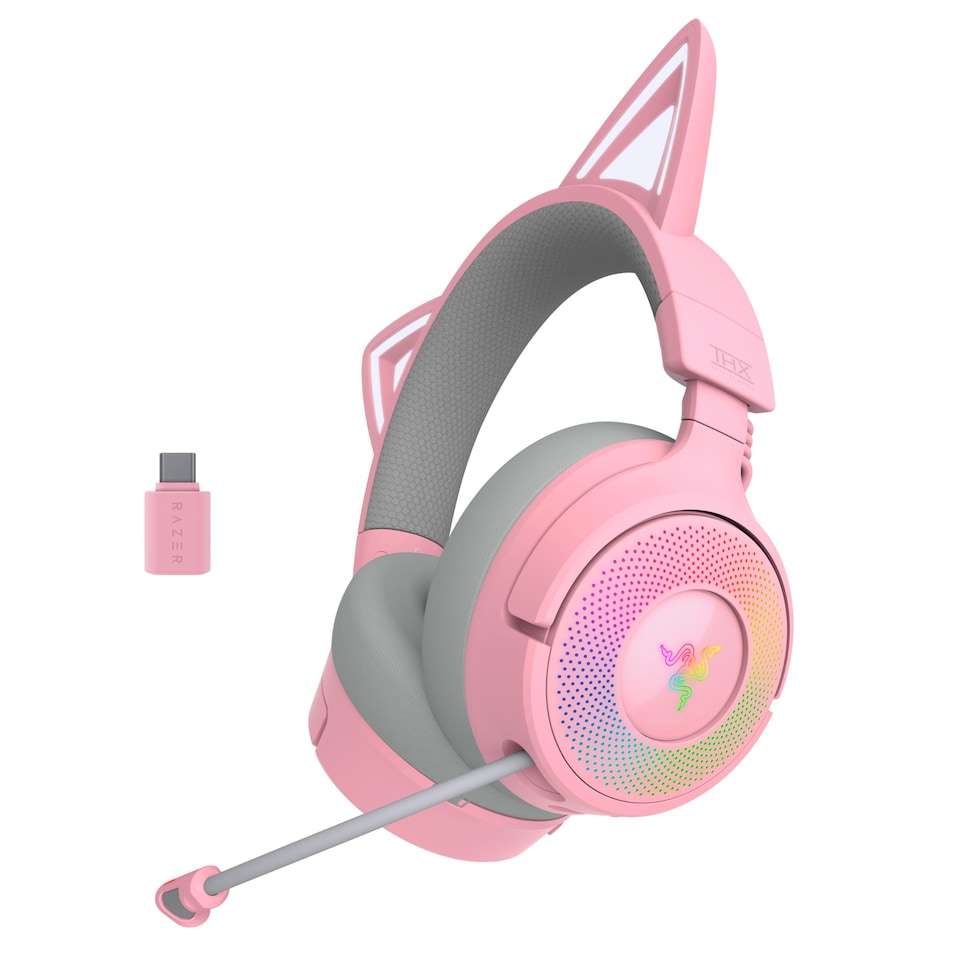 Kraken Kitty V3 Pro - RGB Kitty wireless gaming Headset - reactive cat ears for streaming Headphone - Triforce 40mm Driver - Hyperspeed Wireless and Bluetooth - THX Spatial Audio | Quartz