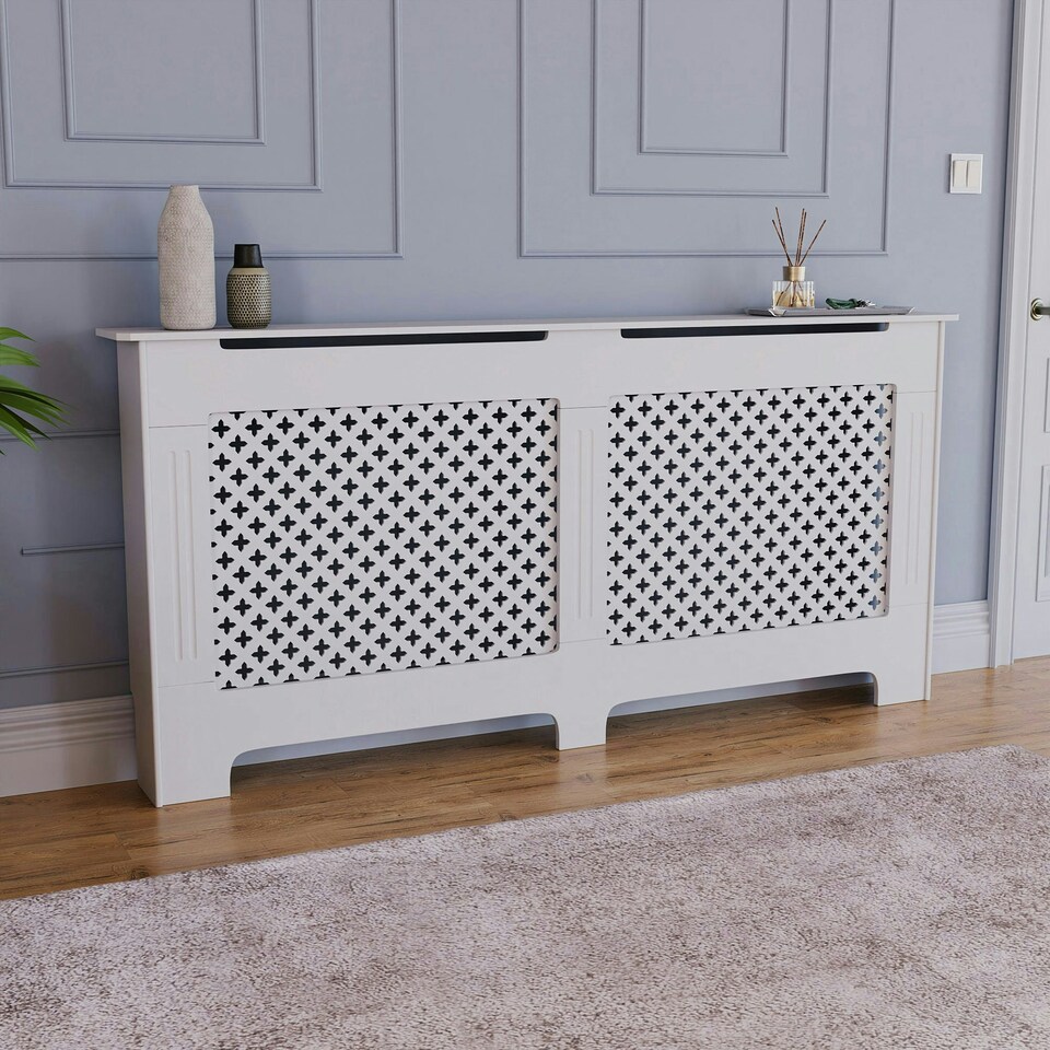 image 1 of Vida Designs Oxford Radiator Cover Painted MDF Cabinet, White, 172cm