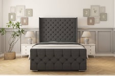 Sloomy Luthor Graphite Dumfries Bed Frame With 50" Upholstered Wingback Headboard 4' Small Double