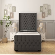 Sloomy Luthor Graphite Dumfries Bed Frame With 50" Upholstered Wingback Headboard 4' Small Double