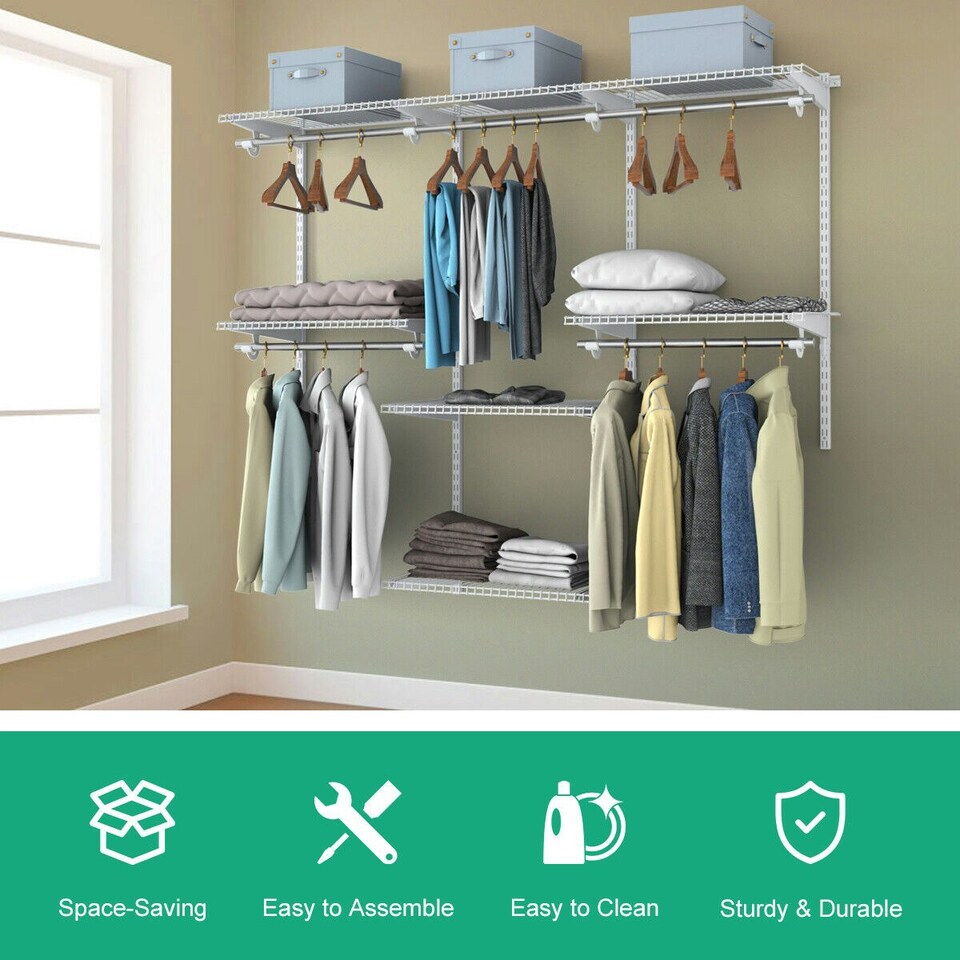 image 1 of COSTWAY Wall Mounted Closet System Organizer Rack Hanging Rod Silver | One Size