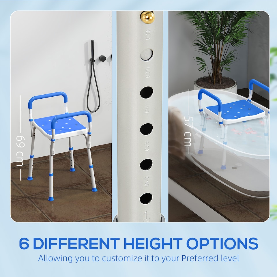 image 1 of HOMCOM Rust-Free Aluminium Bath Chair with Adjustable Height | Blue | Dark Blue