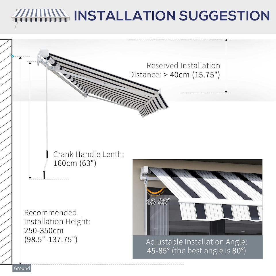 image 1 of Outsunny Garden Sun Shade Canopy Retractable Awning, 2.5 x 2m, Blue and White