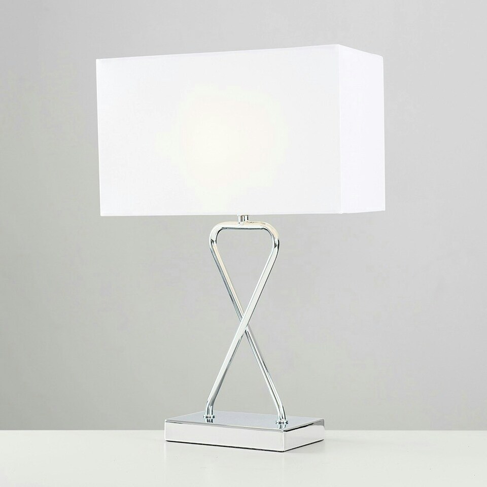 image 1 of ValueLights Pair Of Contemporary Polished Chrome Table Lamps With White Rectangular Shades