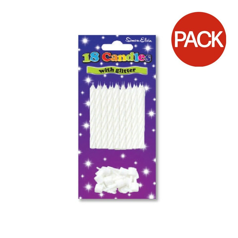 Simon Elvin Glitter Spiral Birthday Candles (Pack Of 6) - White - One Size