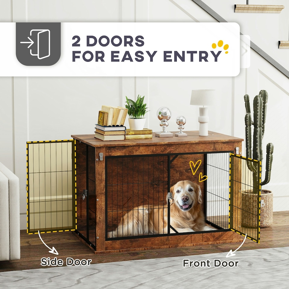 image 1 of PawHut Dog Crate Furniture with Openable Top, Two Doors, for Large Dogs