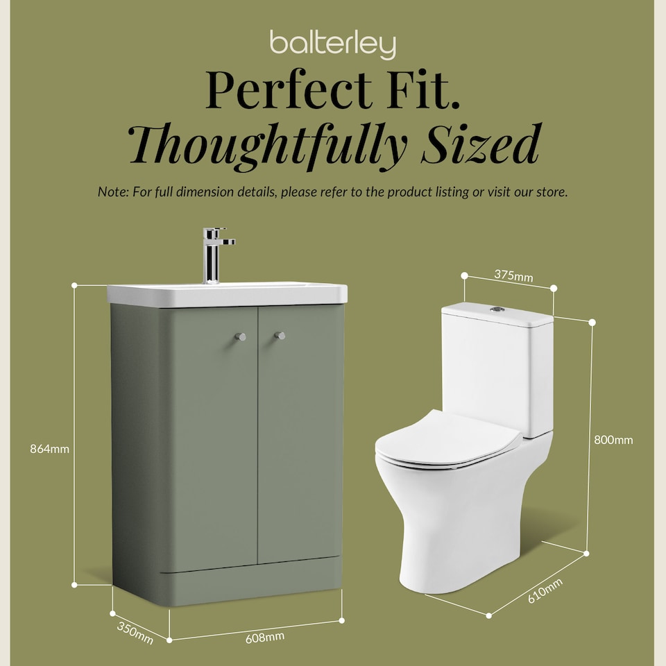 image 1 of Balterley Contemporary Floor Standing 2 Door Bathroom Vanity Unit, Basin, Tap & Toilet Pack | Green | Satin Green | 814 x 579 x 342mm