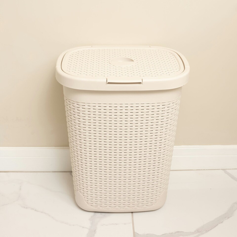 image 1 of Addis Rattan Effect 50L Laundry Hamper - Cream