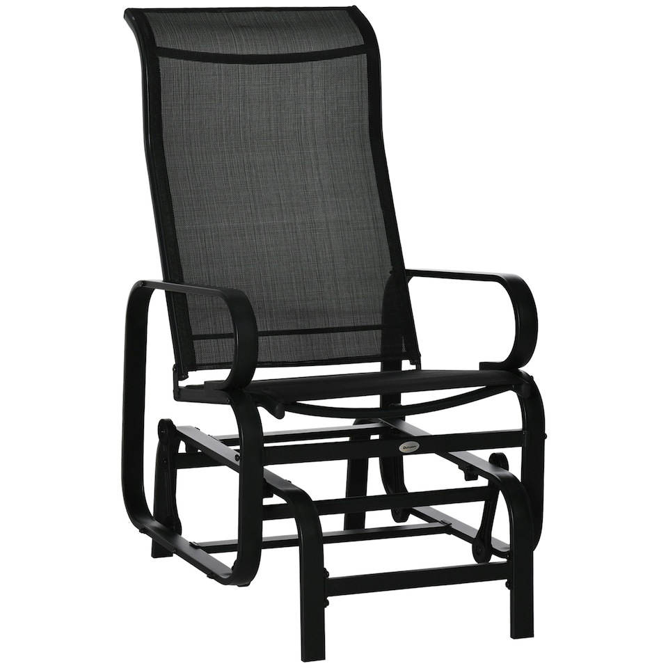 image 1 of Outsunny Outdoor Gliding Rocking Chair w/ Metal Frame for Patio, Garden, Black