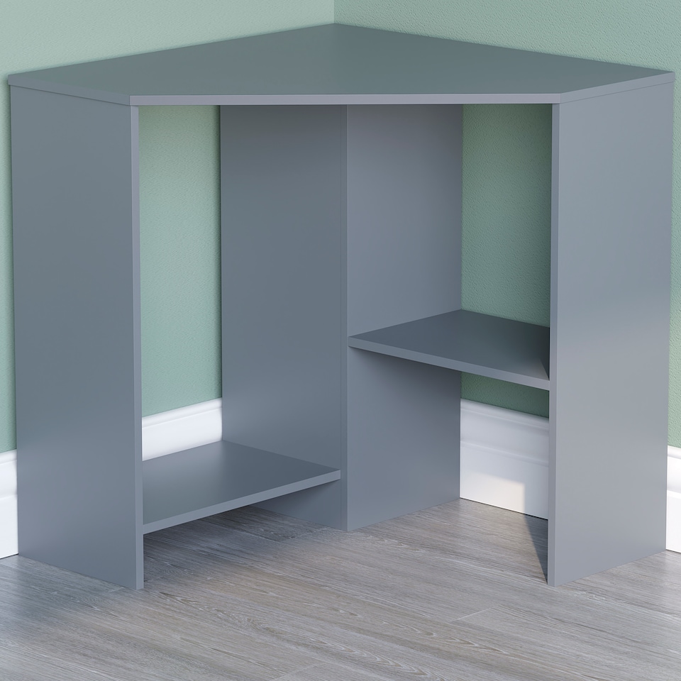 image 1 of Vida Designs Hetton Corner Computer Desk 2 Shelf Home Office Workstation, Grey