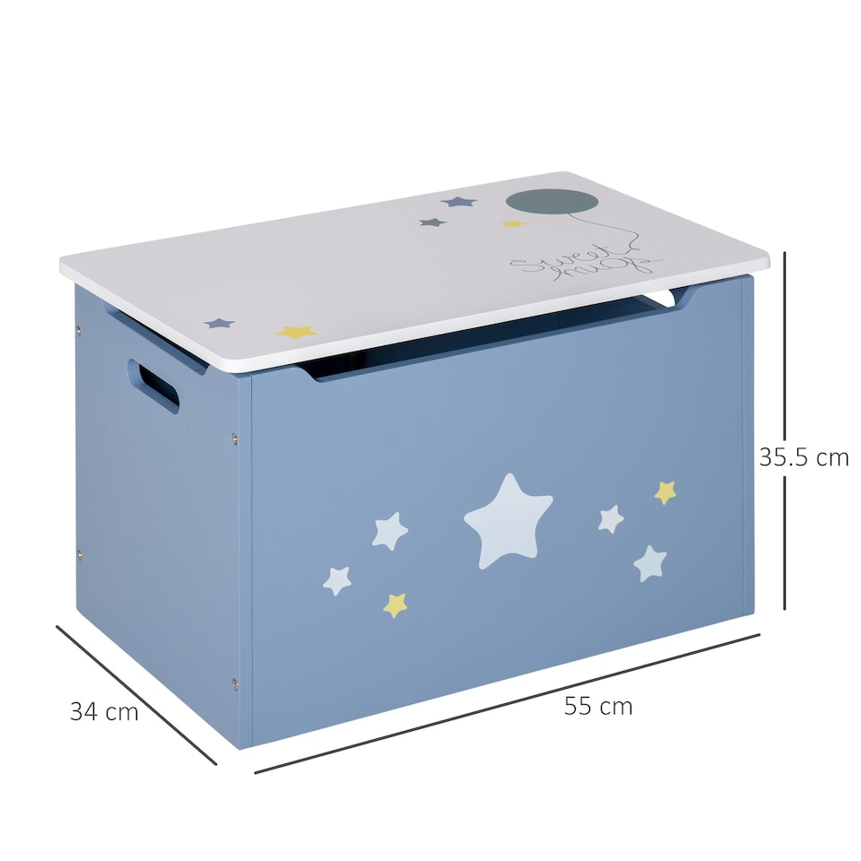image 1 of HOMCOM Kids Wooden Toy Box Children Storage Chest Organiser Side Handle Blue