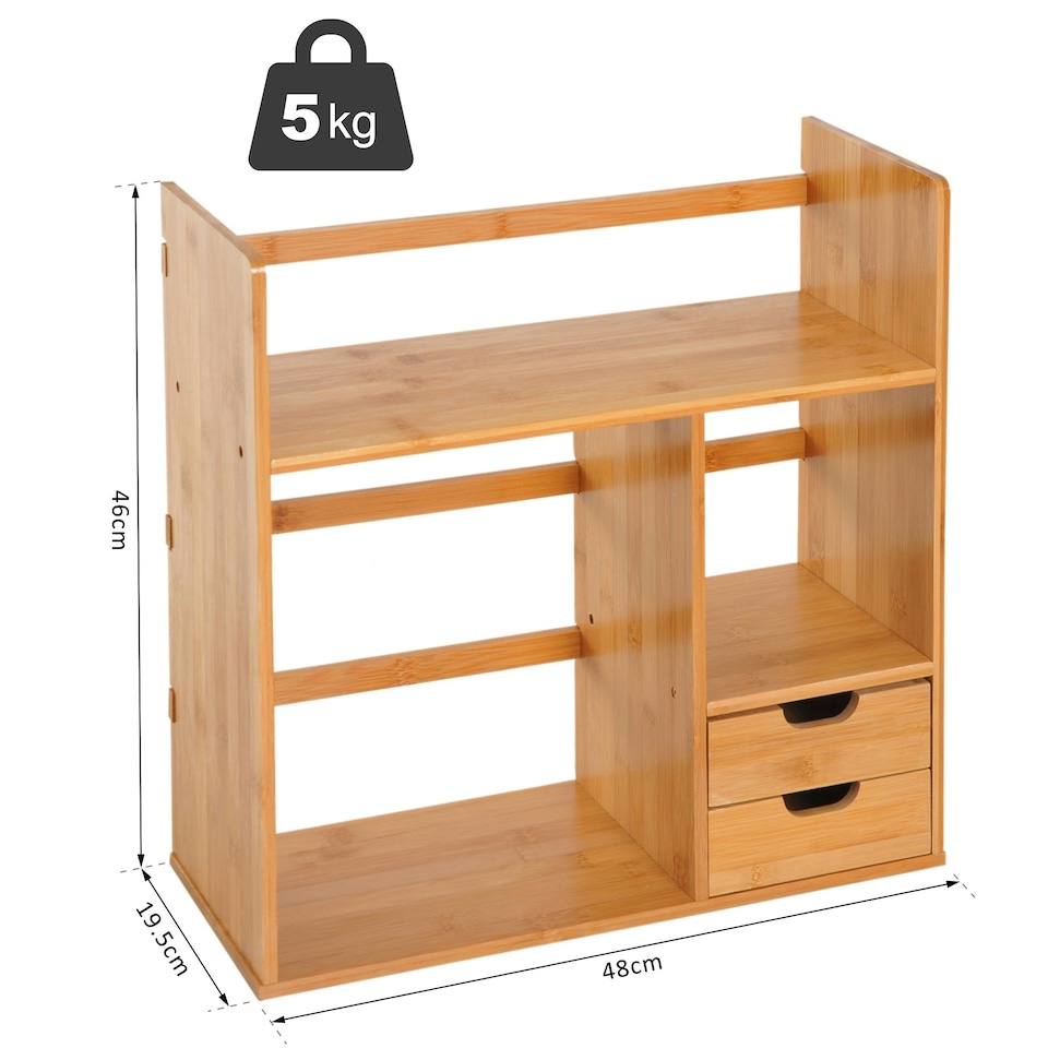 image 1 of HOMCOM Desk Organiser Desktop Bookshelf 180 Degree Rotatable 2 Drawers Bamboo
