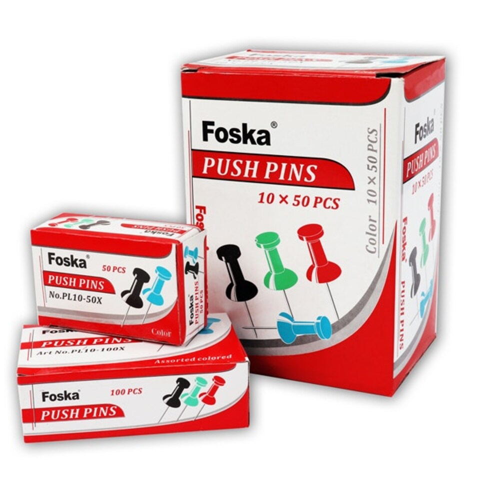 image 1 of Pack of 50 Assorted Coloured 25mm Push Pins